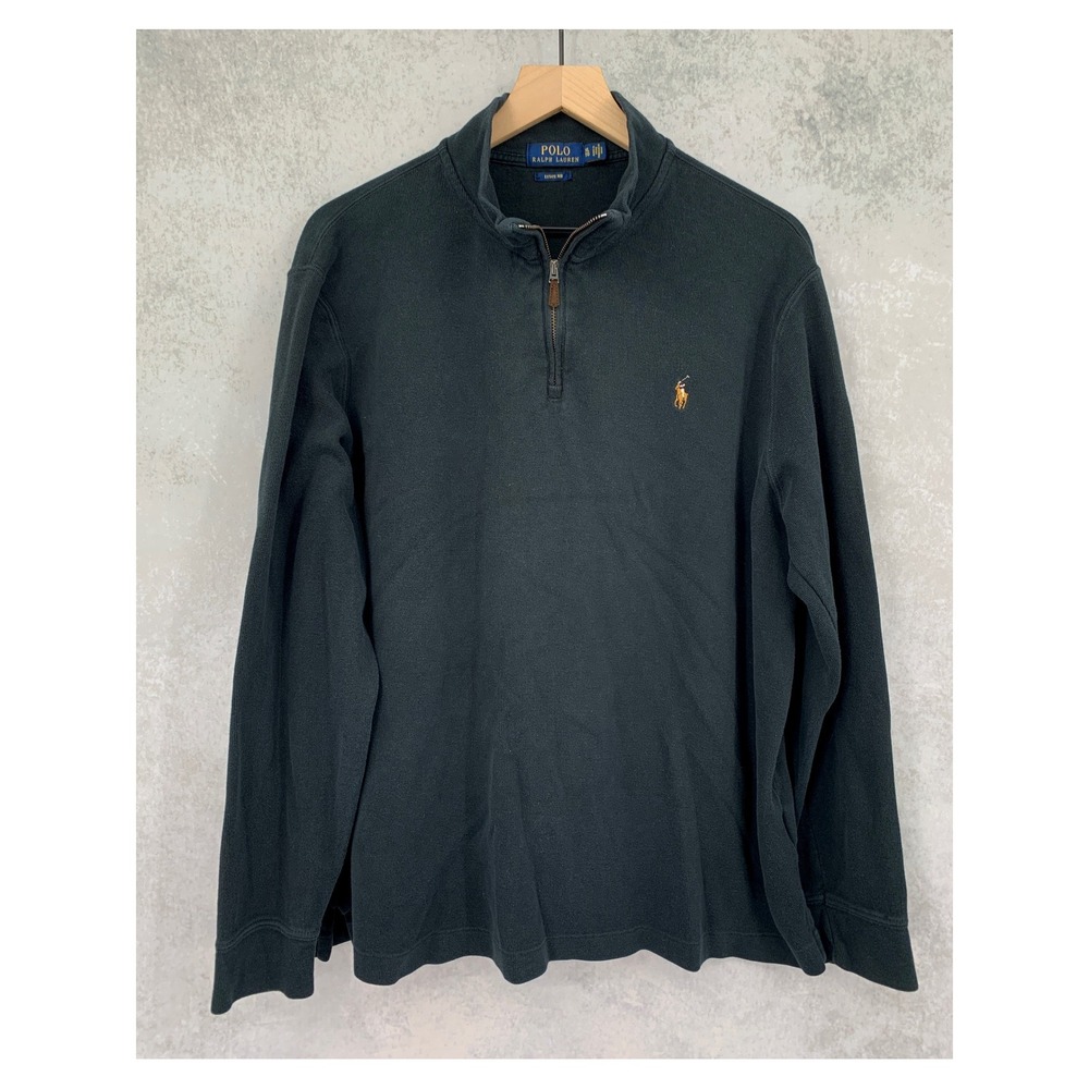 Polo Ralph Lauren Sweater Mens XL Black 1/2 Zip Estate Rib Fade Cotton Preppy